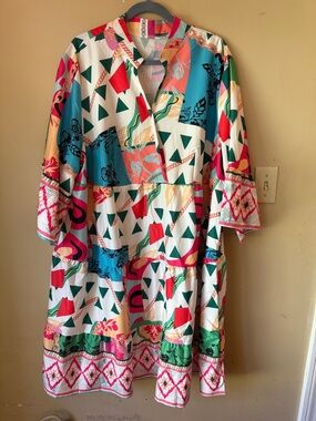 SHEIN Multicolor Geometric & Floral Midi Dress